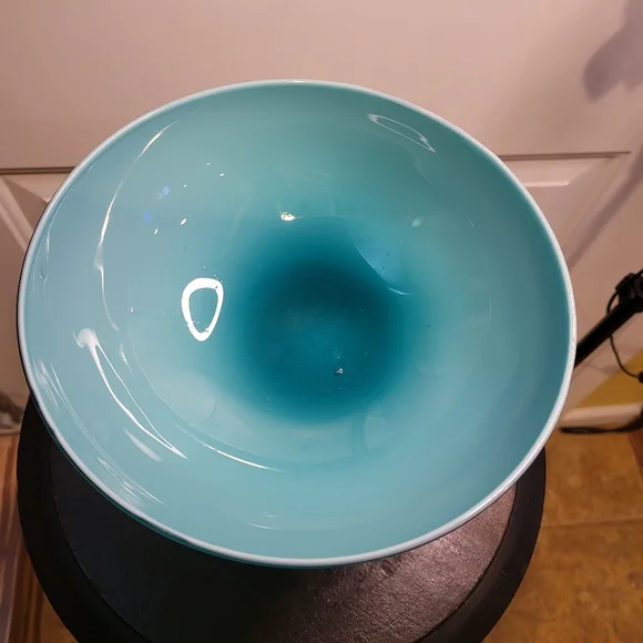 Beautiful Turquoise TEAL EMPOLI CASED GLASS PEDESTAL CANDY DISH - Picture 3 of 16